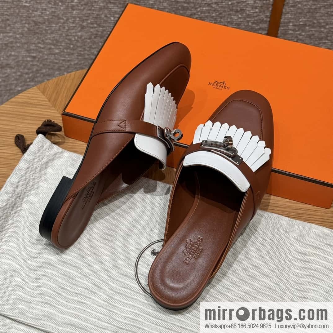 Hermès 192 Royal loafers, saddle brown/34/Favue/plain white/01/Blanc suede /goatskin