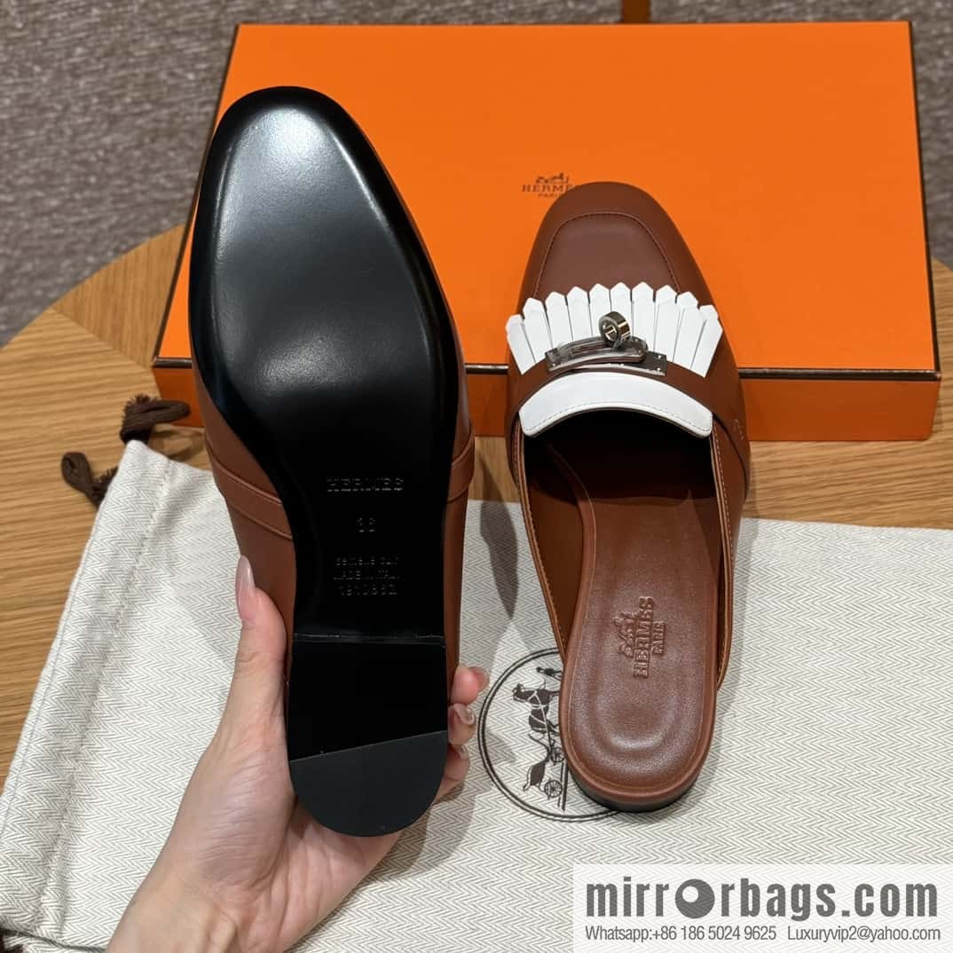 Hermès 192 Royal loafers, saddle brown/34/Favue/plain white/01/Blanc suede /goatskin