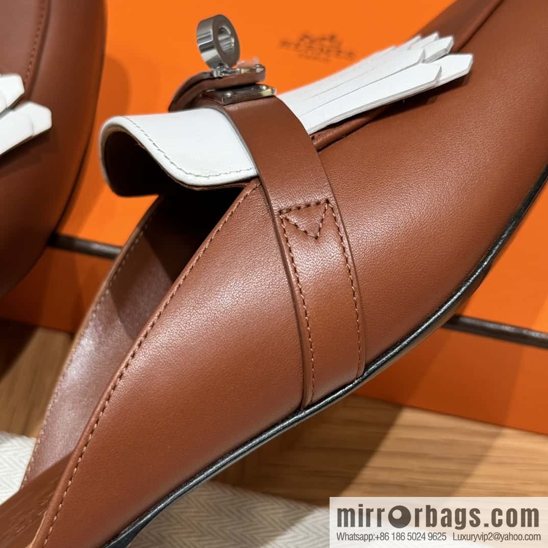 Hermès 192 Royal loafers, saddle brown/34/Favue/plain white/01/Blanc suede /goatskin