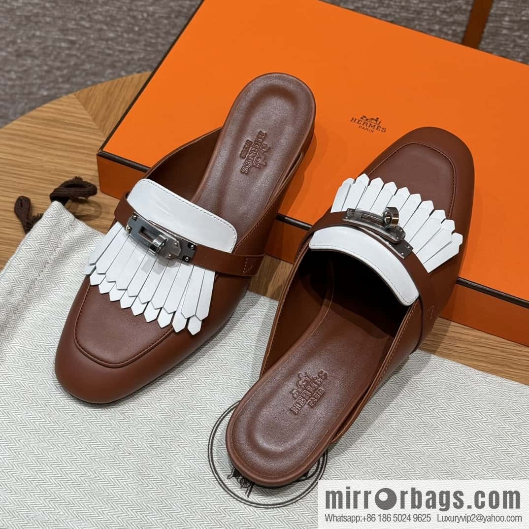 Hermès 192 Royal loafers, saddle brown/34/Favue/plain white/01/Blanc suede /goatskin