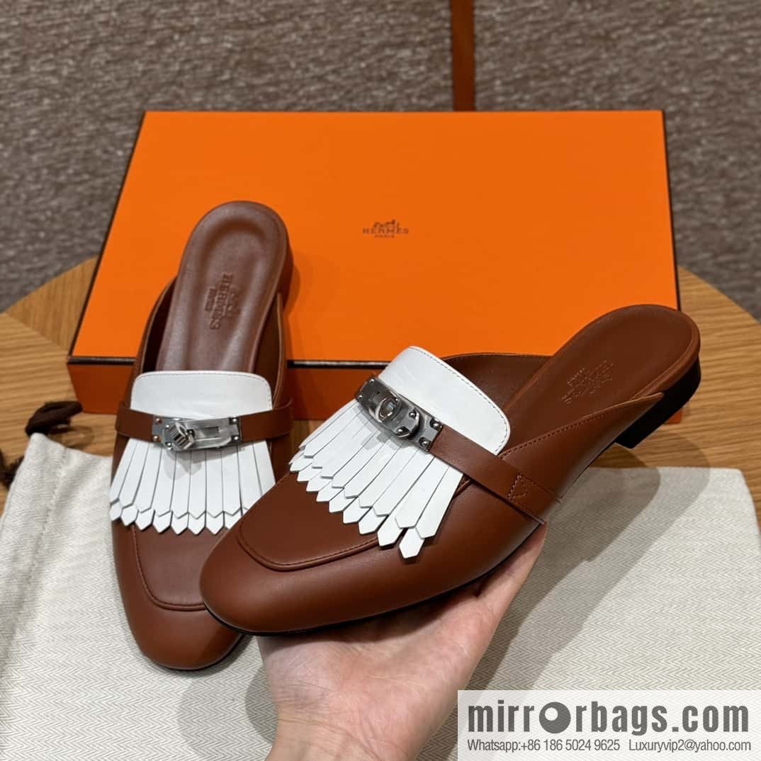 Hermès 192 Royal loafers, saddle brown/34/Favue/plain white/01/Blanc suede /goatskin