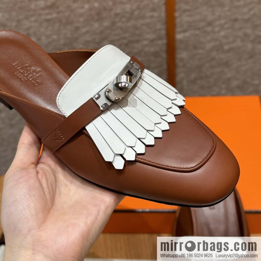 Hermès 192 Royal loafers, saddle brown/34/Favue/plain white/01/Blanc suede /goatskin