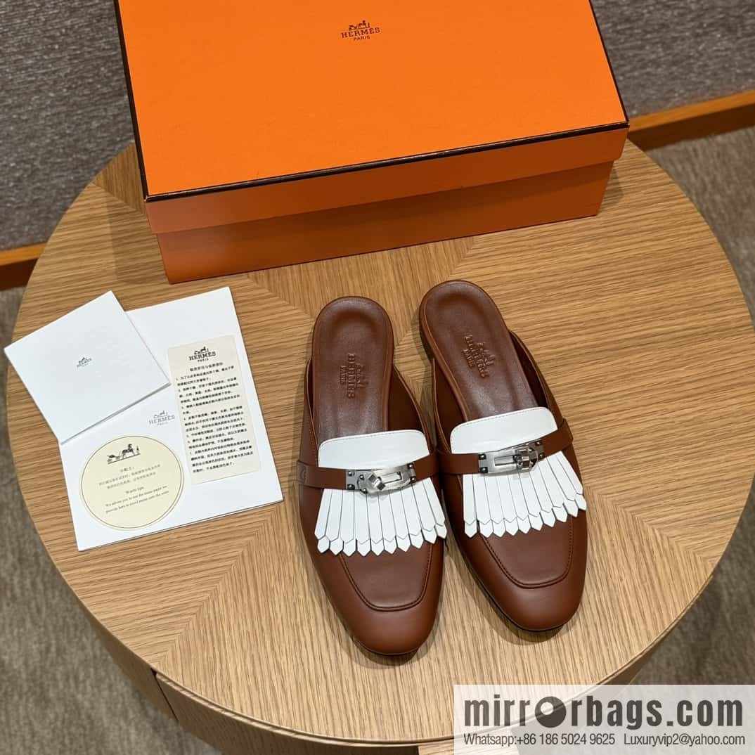 Hermès 192 Royal loafers, saddle brown/34/Favue/plain white/01/Blanc suede /goatskin
