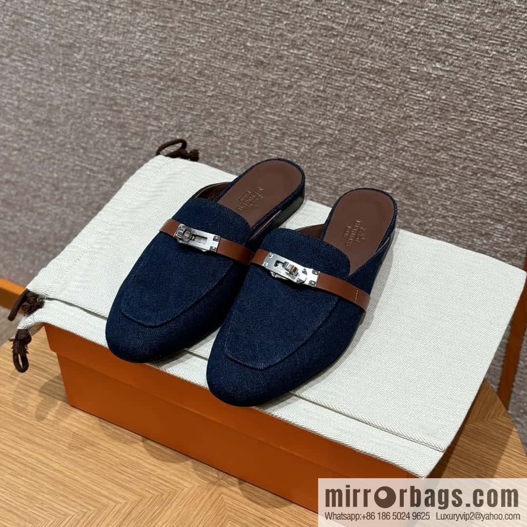 Hermès 188 OZ mule half trailers, cowboy blue/cowboy blue /Cowboy