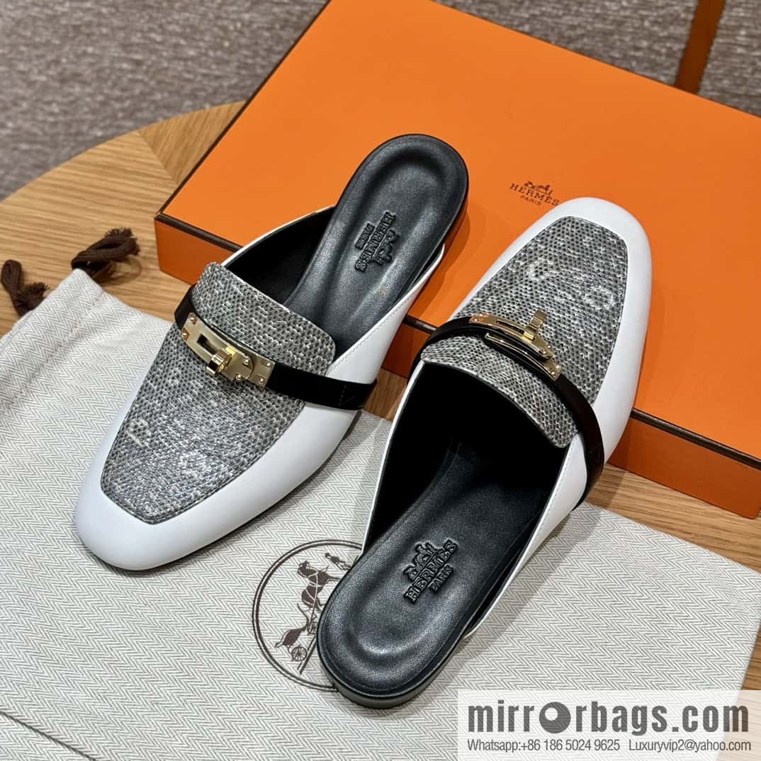 Hermès 188 OZ mule half drag, lizard 🦎 primary color /1B/Ombre Lizard/Lizard🦎