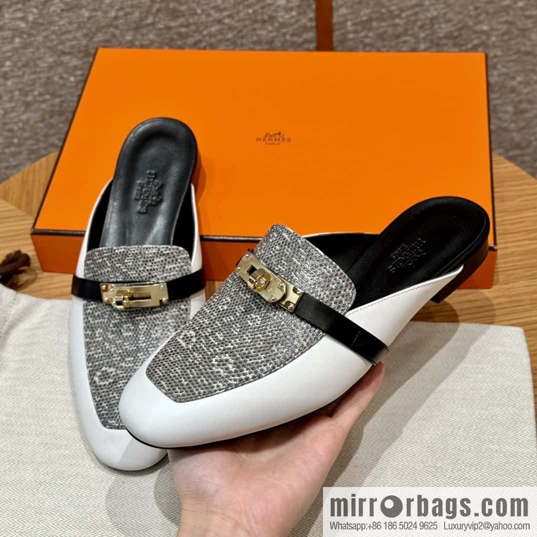 Hermès 188 OZ mule half drag, lizard 🦎 primary color /1B/Ombre Lizard/Lizard🦎