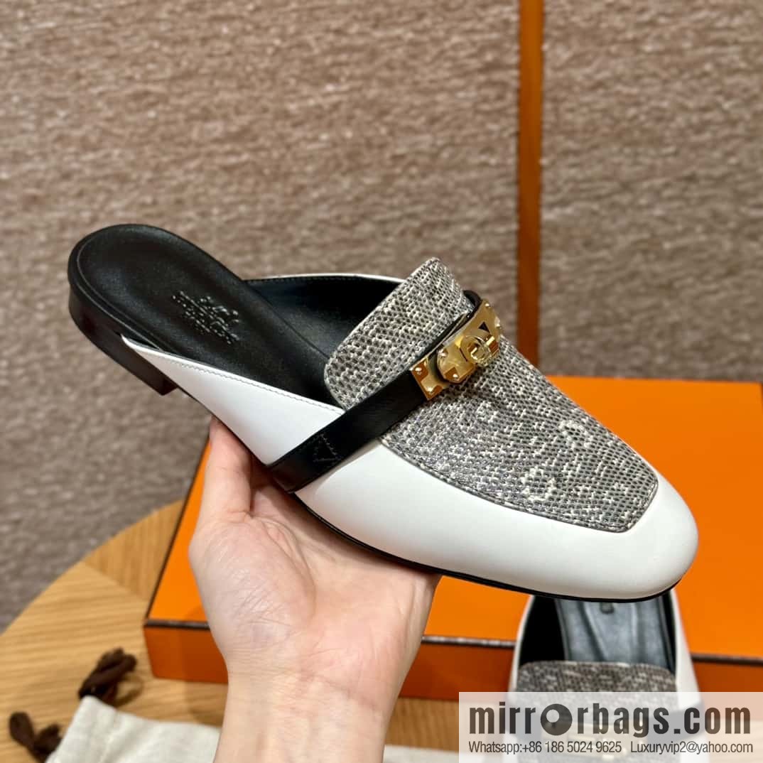 Hermès 188 OZ mule half drag, lizard 🦎 primary color /1B/Ombre Lizard/Lizard🦎