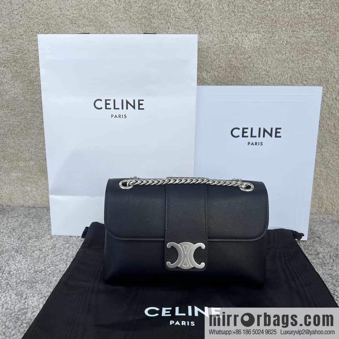 CELINE TEEN VICTOIRE Small soft cow leather (fabric) handbag 116593 black/silver buckle