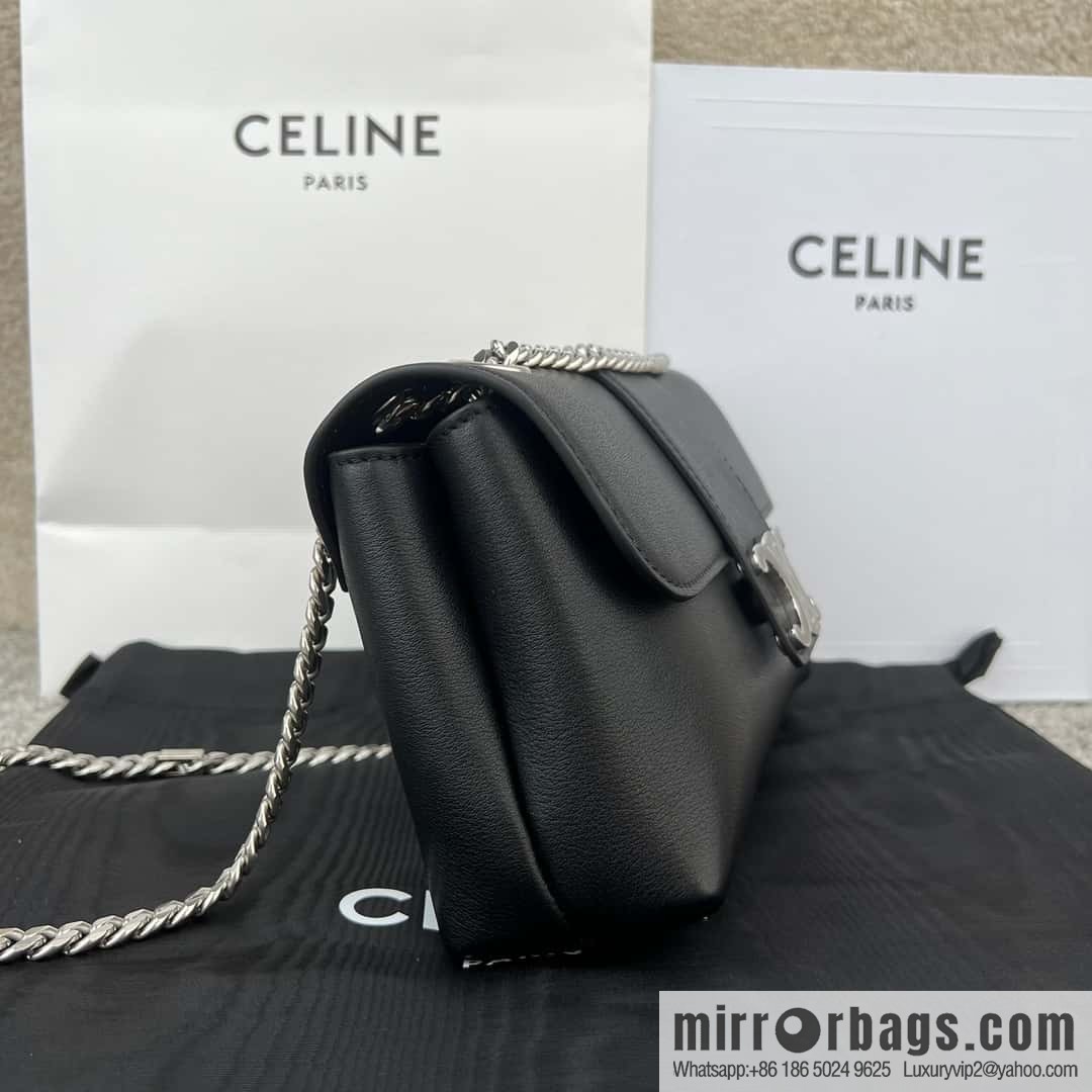 CELINE TEEN VICTOIRE Small soft cow leather (fabric) handbag 116593 black/silver buckle
