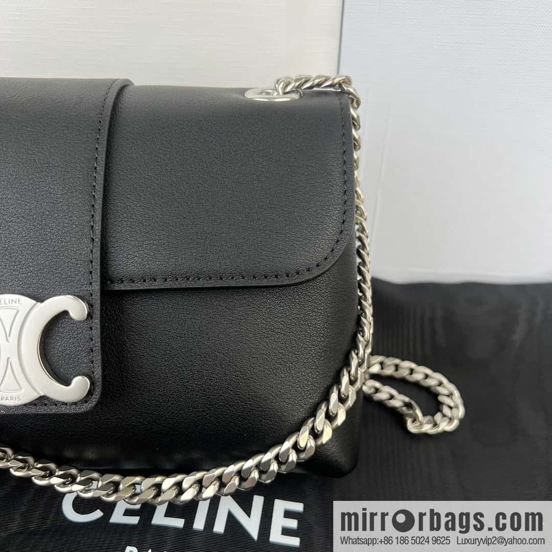 CELINE TEEN VICTOIRE Small soft cow leather (fabric) handbag 116593 black/silver buckle