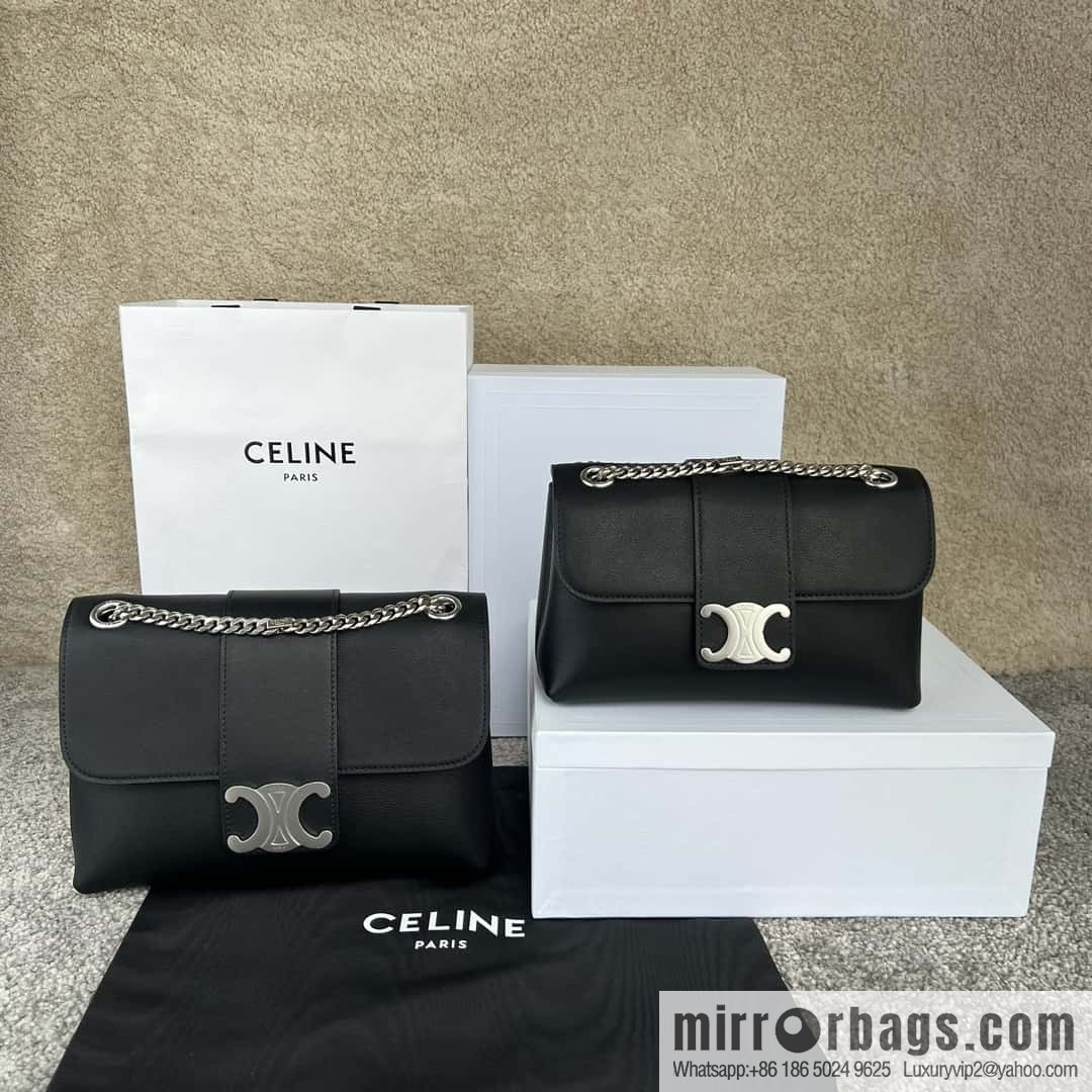 CELINE TEEN VICTOIRE Small soft cow leather (fabric) handbag 116593 black/silver buckle