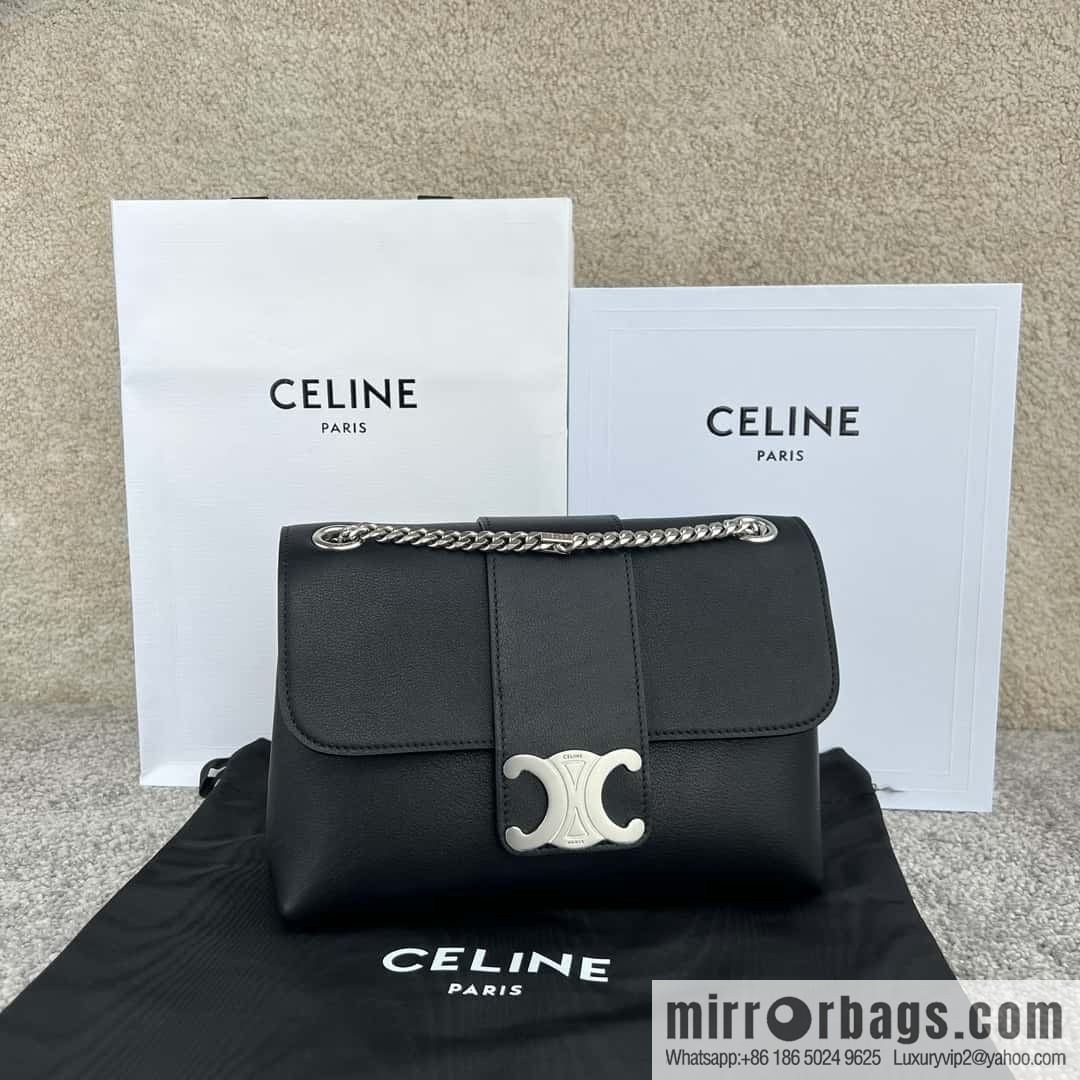 CELINE VICTOIRE Medium soft cow leather (fabric) handbag 115853 black/silver buckle