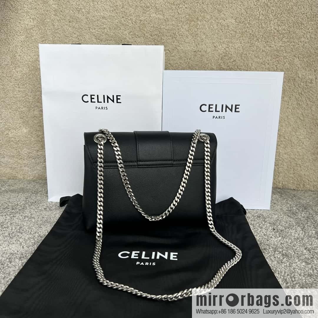 CELINE VICTOIRE Medium soft cow leather (fabric) handbag 115853 black/silver buckle