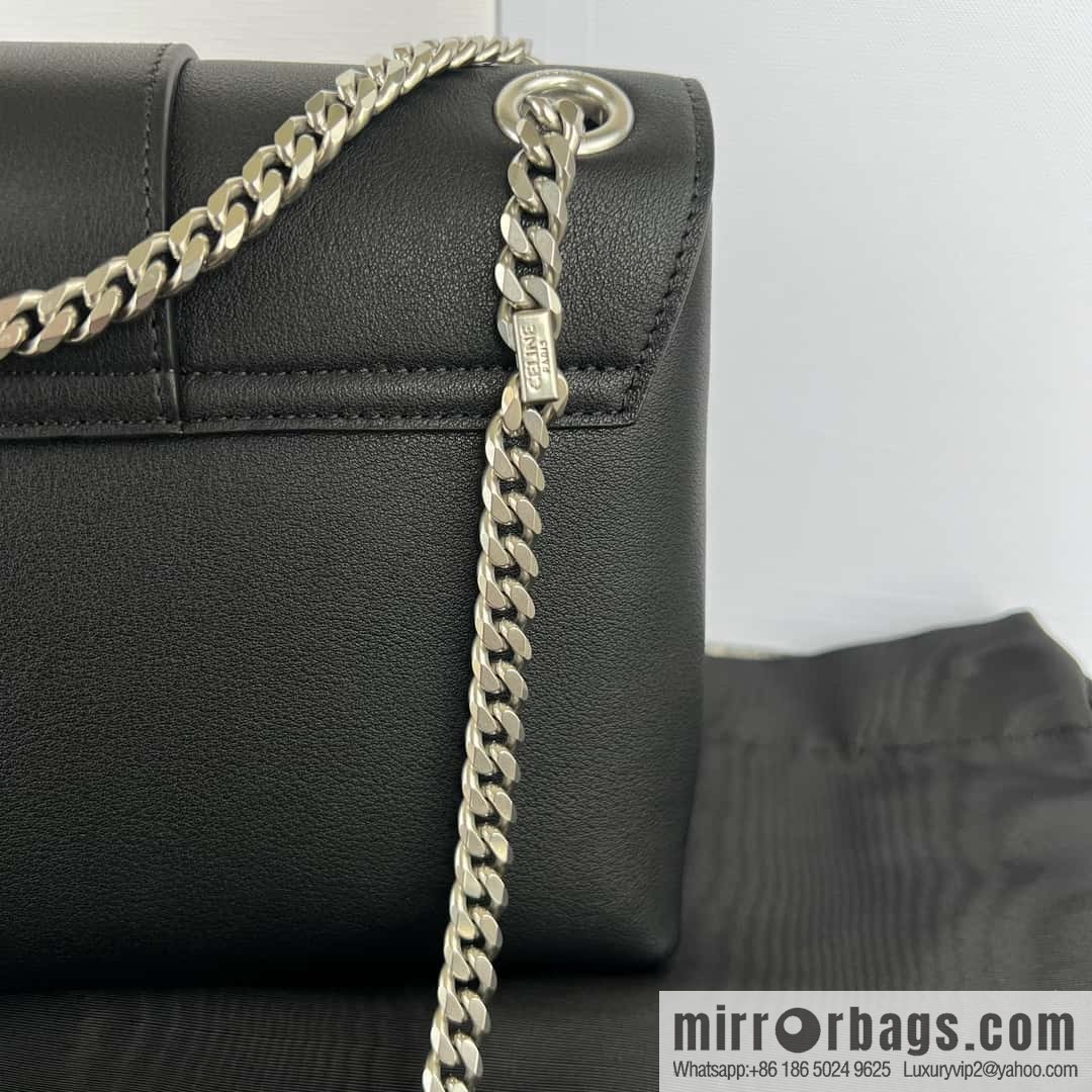 CELINE VICTOIRE Medium soft cow leather (fabric) handbag 115853 black/silver buckle