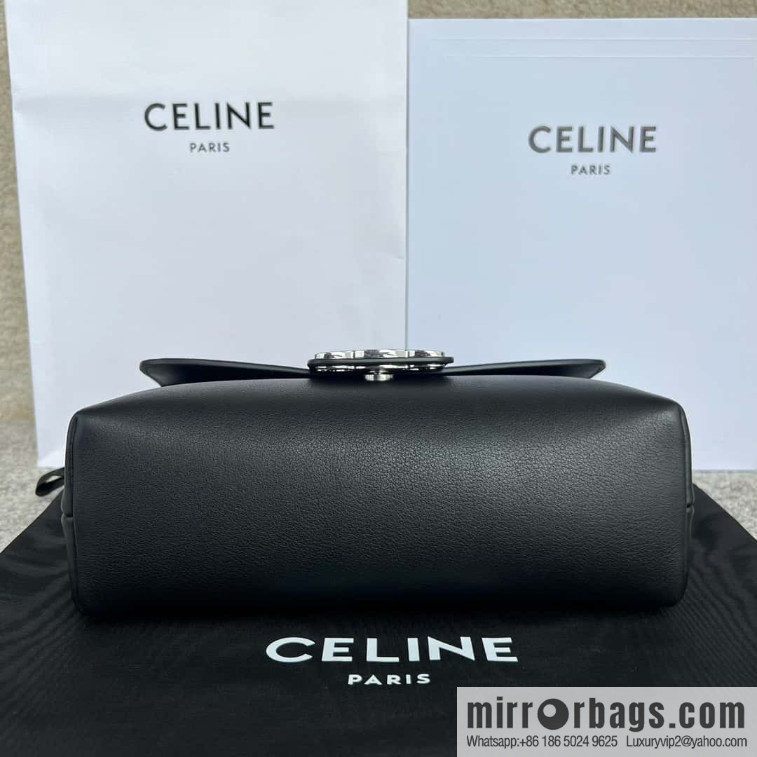 CELINE VICTOIRE Medium soft cow leather (fabric) handbag 115853 black/silver buckle