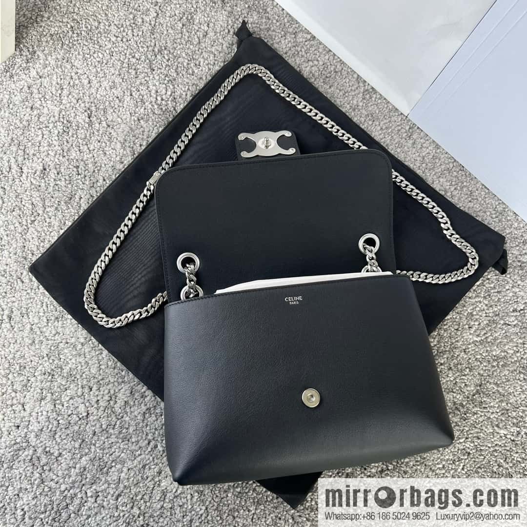 CELINE VICTOIRE Medium soft cow leather (fabric) handbag 115853 black/silver buckle