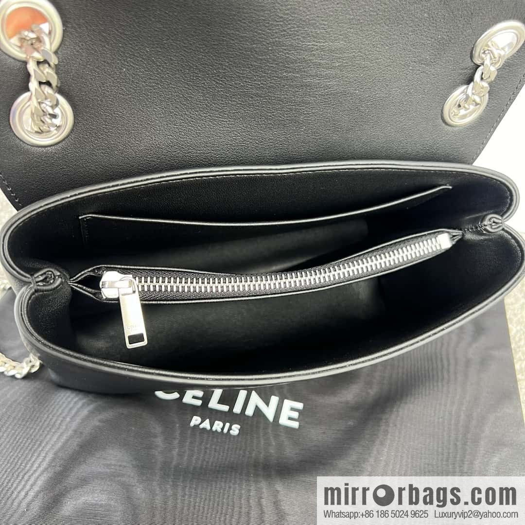 CELINE VICTOIRE Medium soft cow leather (fabric) handbag 115853 black/silver buckle