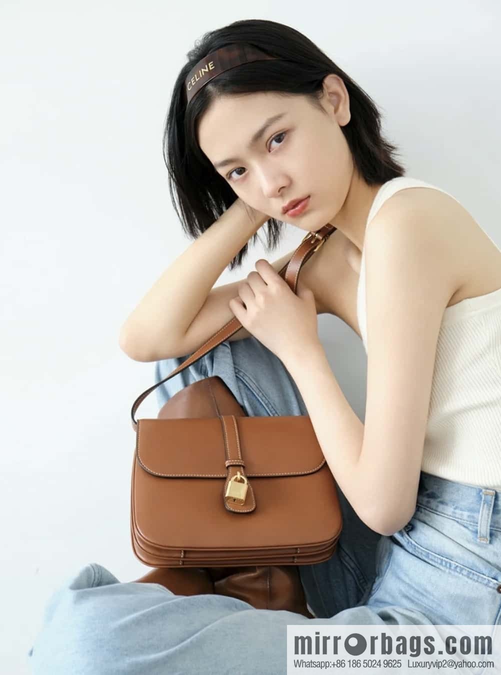 CELINE TABOU medium smooth cow leather (fabric) handbag 196584 brown