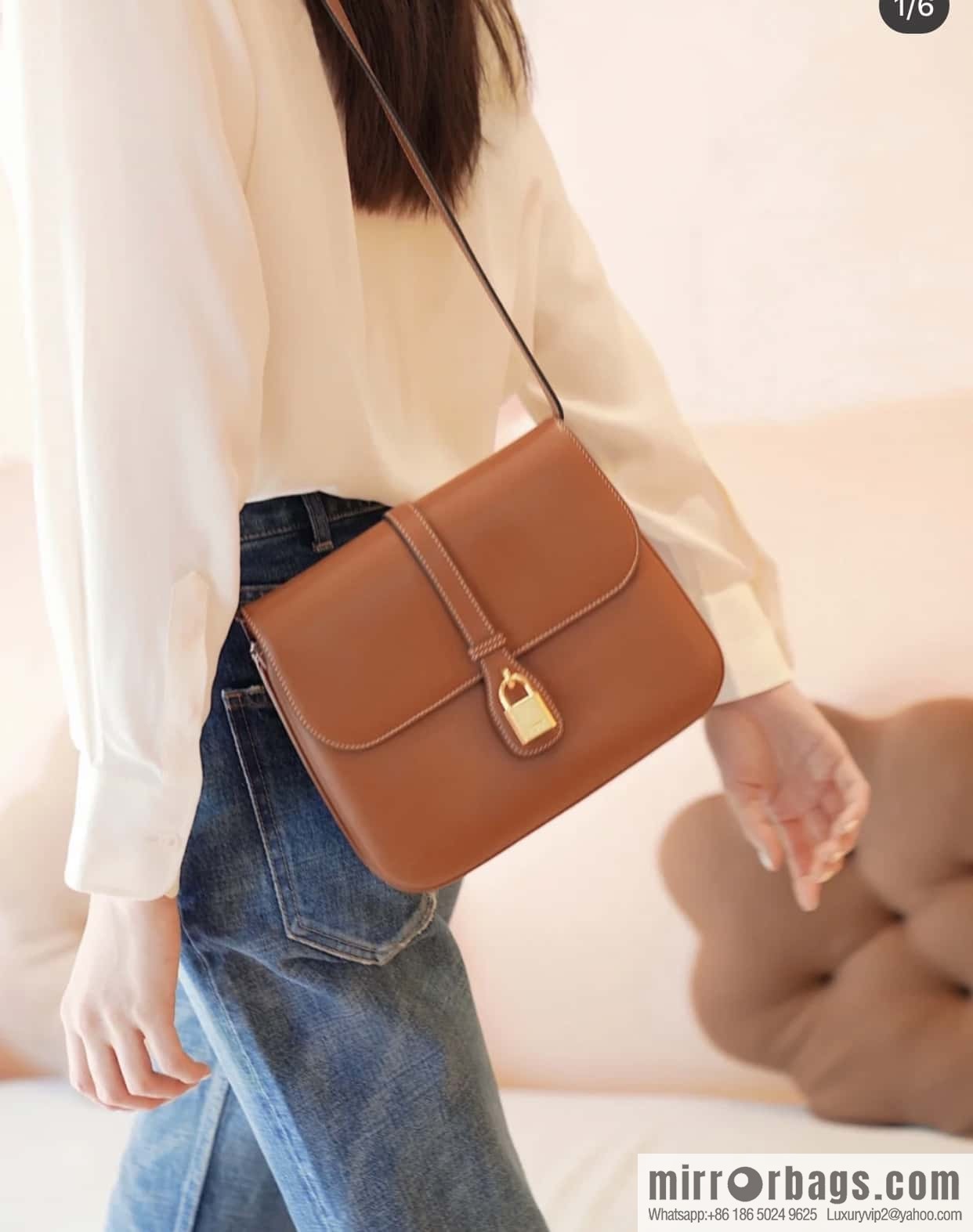 CELINE TABOU medium smooth cow leather (fabric) handbag 196584 brown