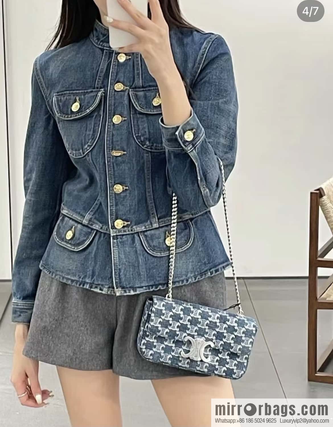 CELINE TRIOMPHE denim chain strap backpack 115202 denim