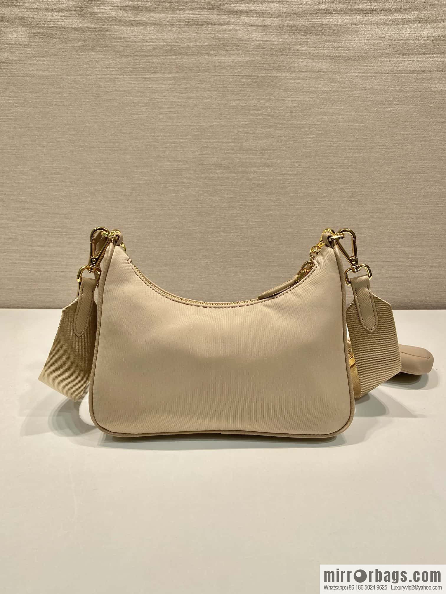 PRADA nylon Hobo hand carry/armpit bag 1BH204 apricot/gold hardware