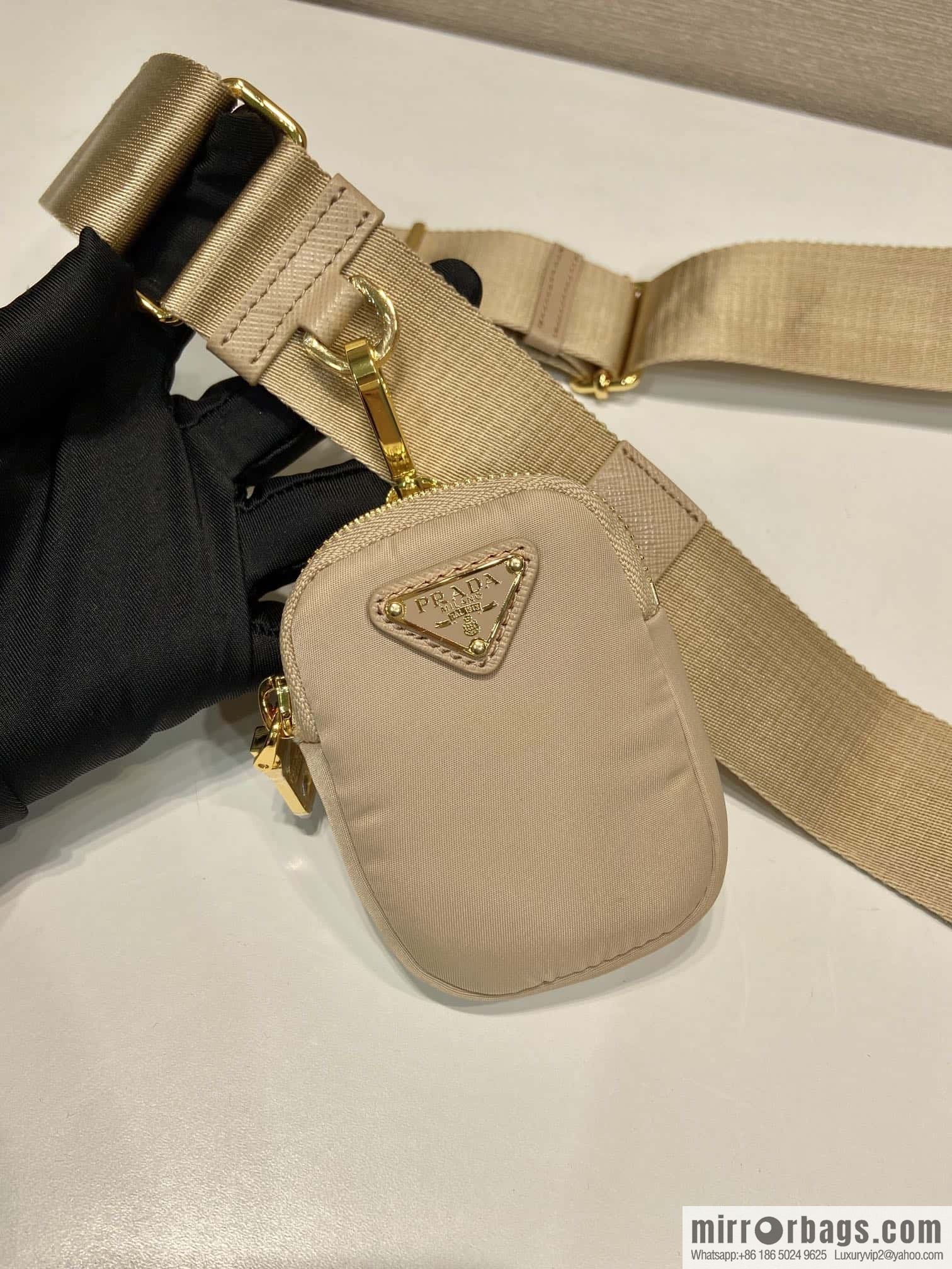 PRADA nylon Hobo hand carry/armpit bag 1BH204 apricot/gold hardware