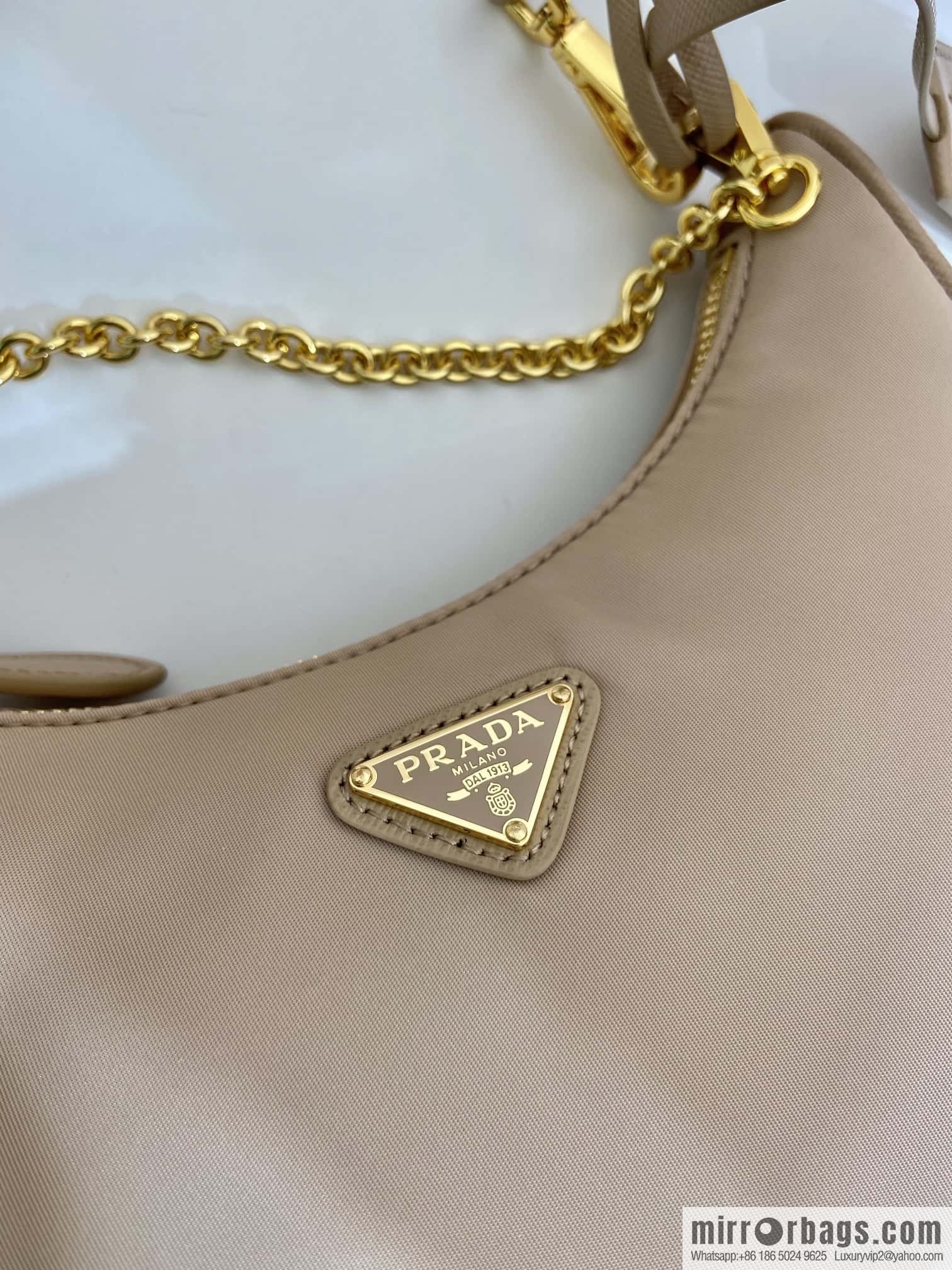PRADA nylon Hobo hand carry/armpit bag 1BH204 apricot/gold hardware
