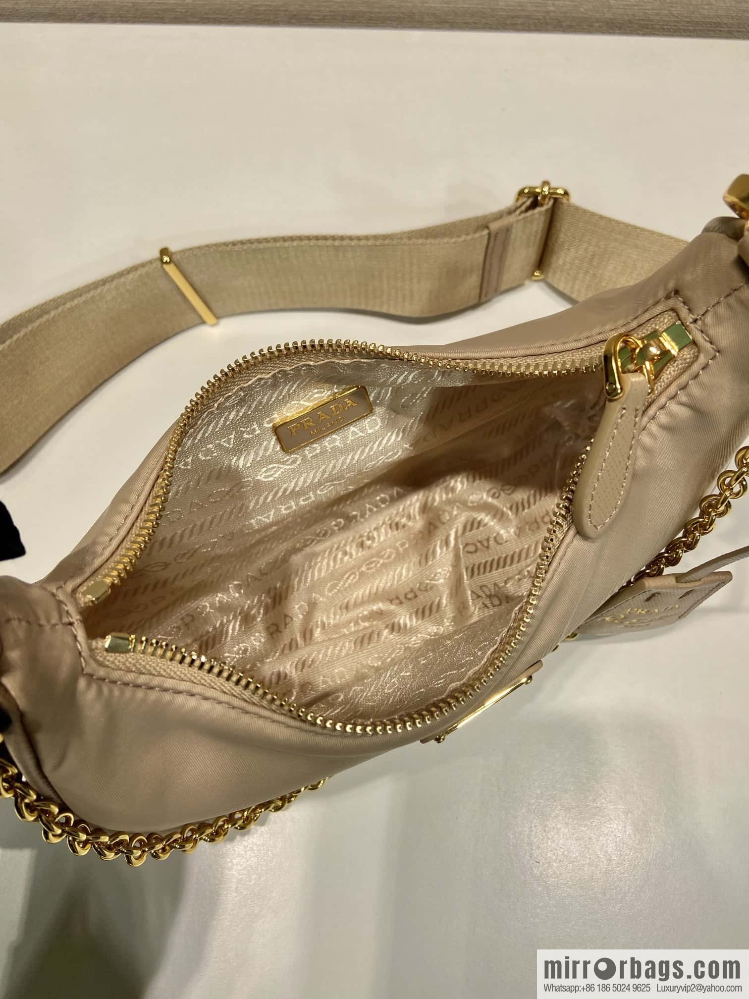 PRADA nylon Hobo hand carry/armpit bag 1BH204 apricot/gold hardware