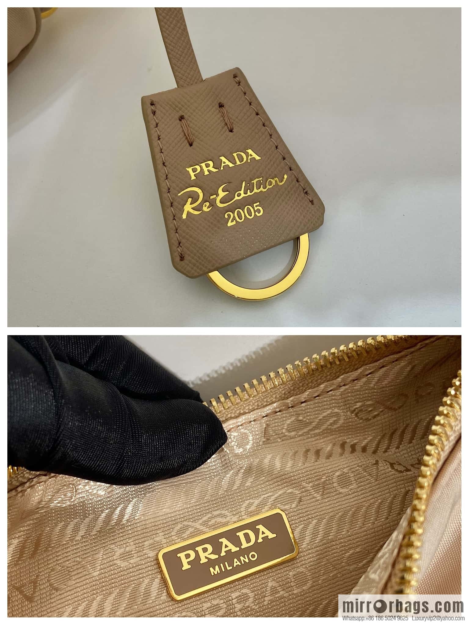PRADA nylon Hobo hand carry/armpit bag 1BH204 apricot/gold hardware
