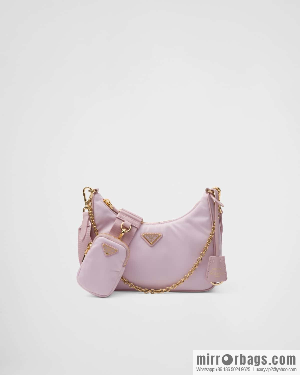 PRADA nylon Hobo tote/armpit bag 1BH204 pink/gold hardware