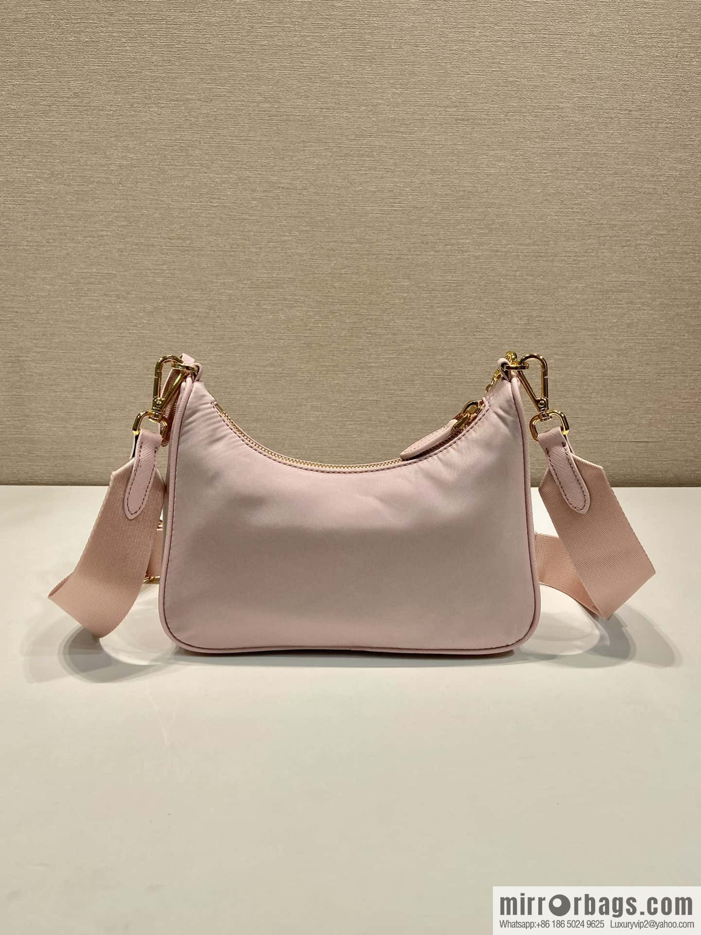 PRADA nylon Hobo tote/armpit bag 1BH204 pink/gold hardware