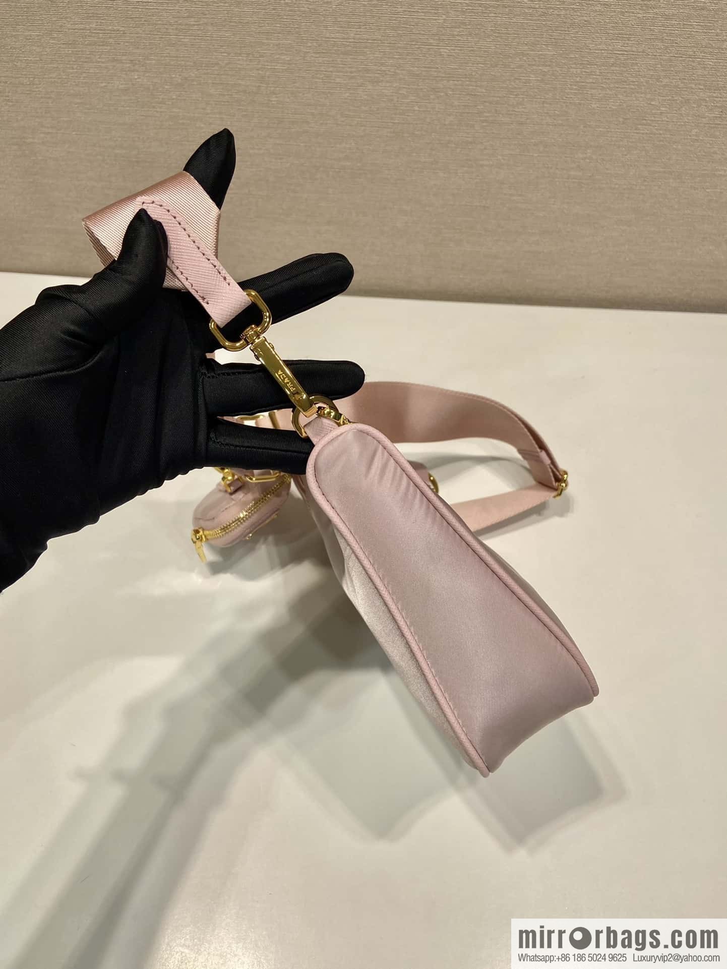 PRADA nylon Hobo tote/armpit bag 1BH204 pink/gold hardware