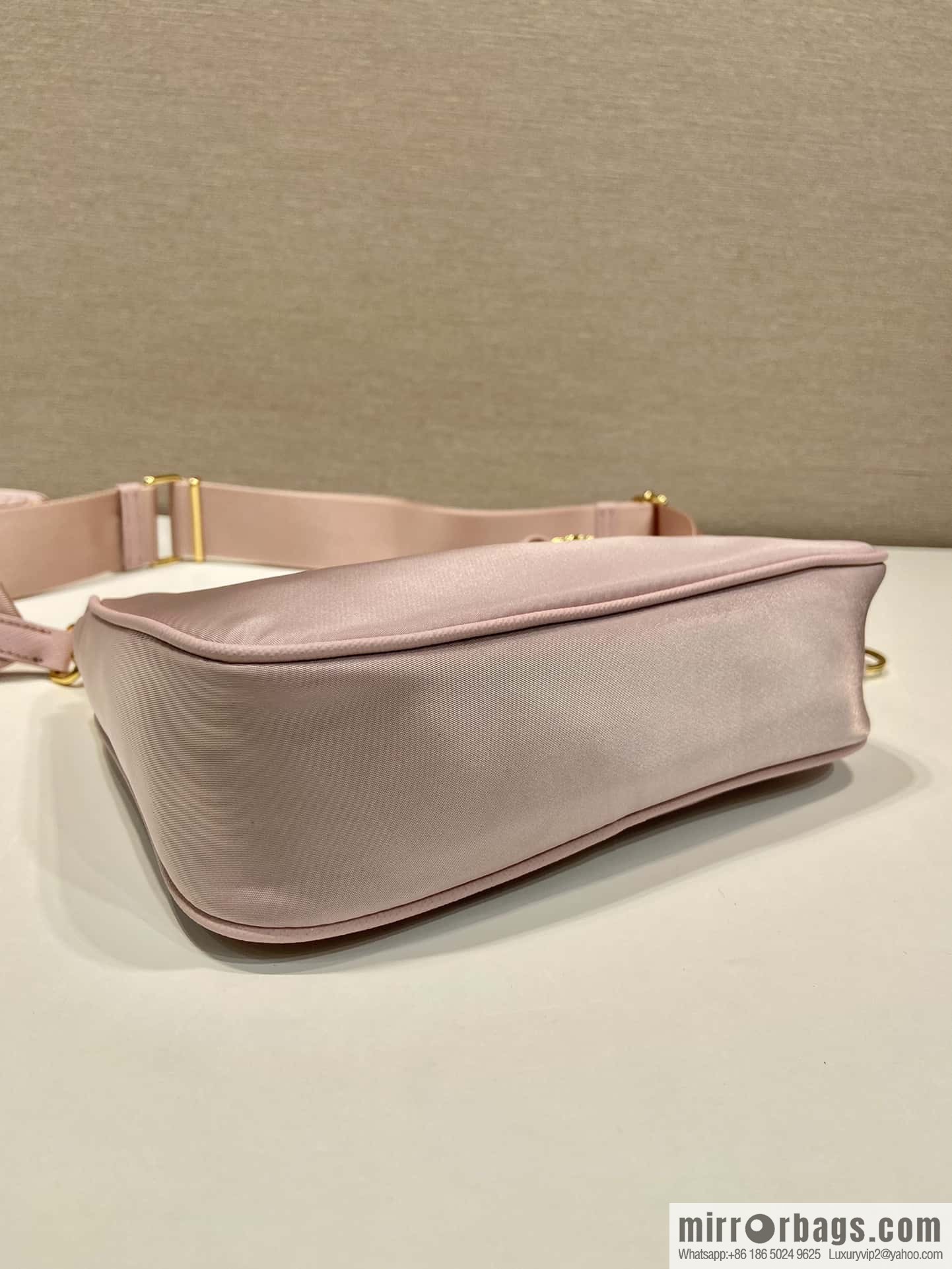 PRADA nylon Hobo tote/armpit bag 1BH204 pink/gold hardware