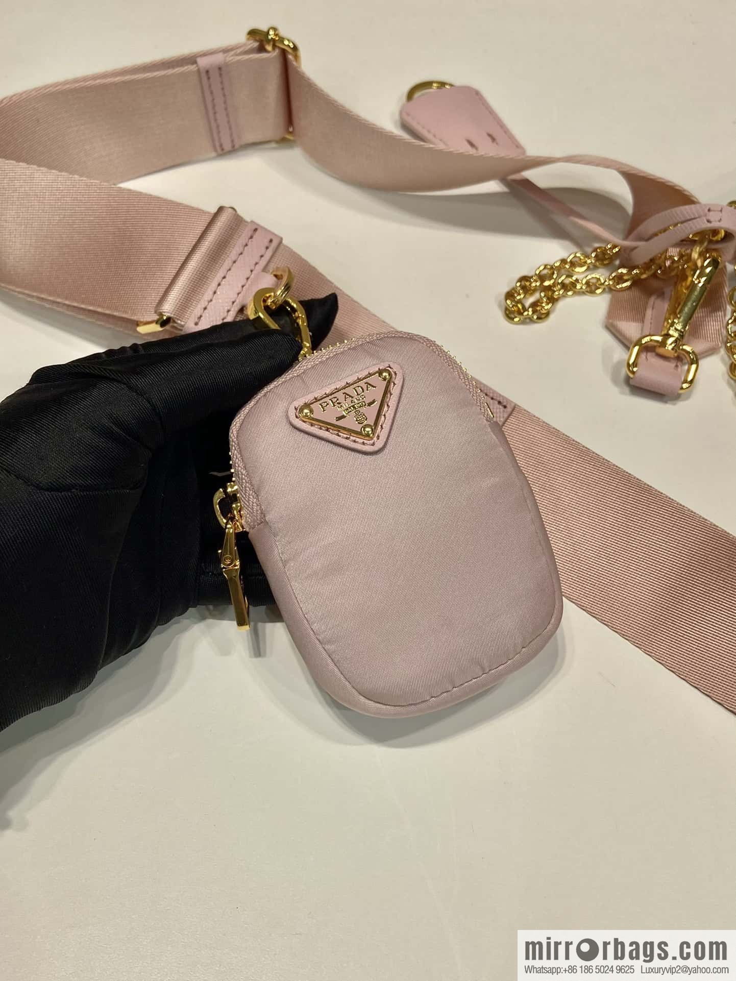 PRADA nylon Hobo tote/armpit bag 1BH204 pink/gold hardware