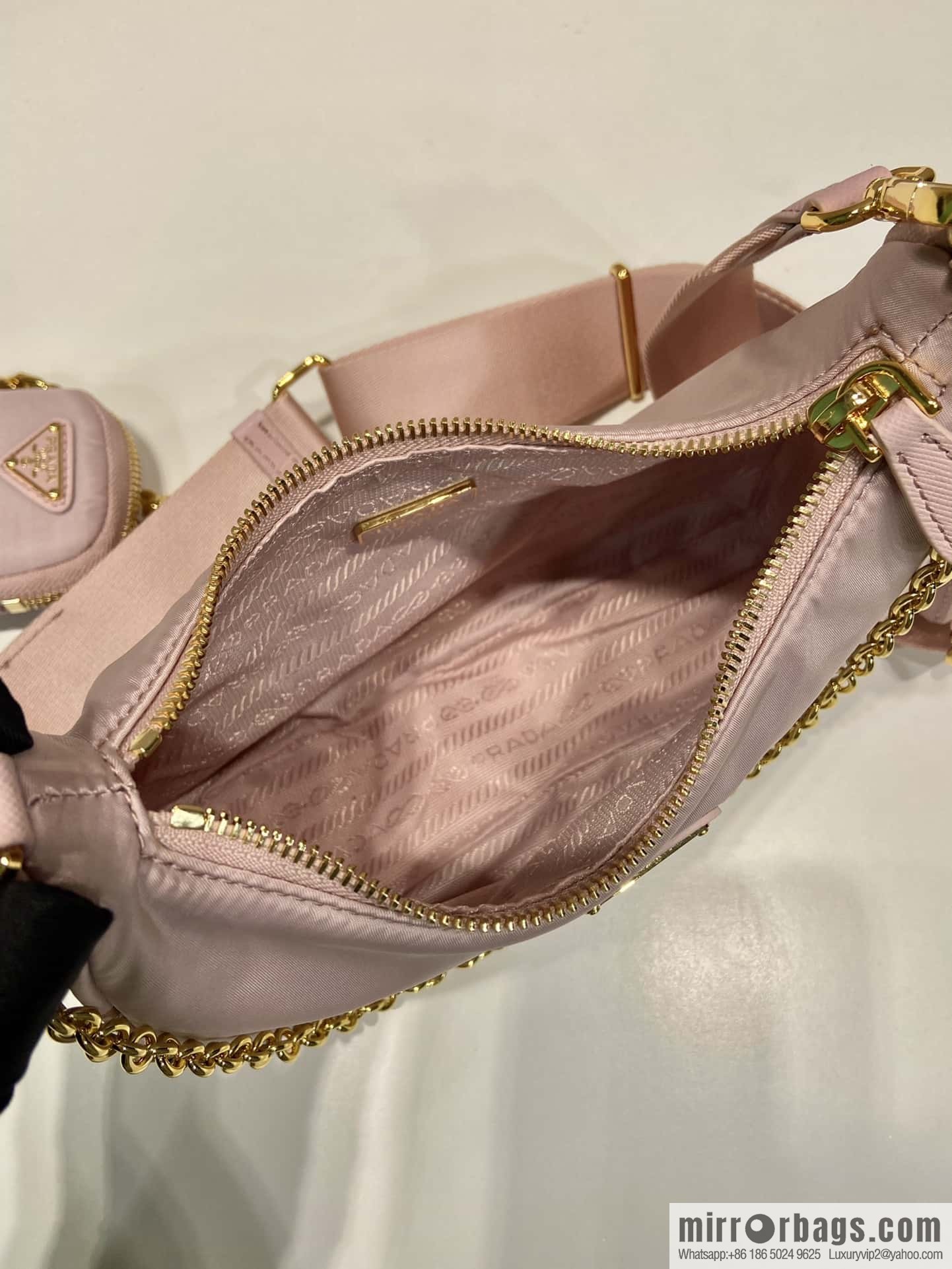 PRADA nylon Hobo tote/armpit bag 1BH204 pink/gold hardware