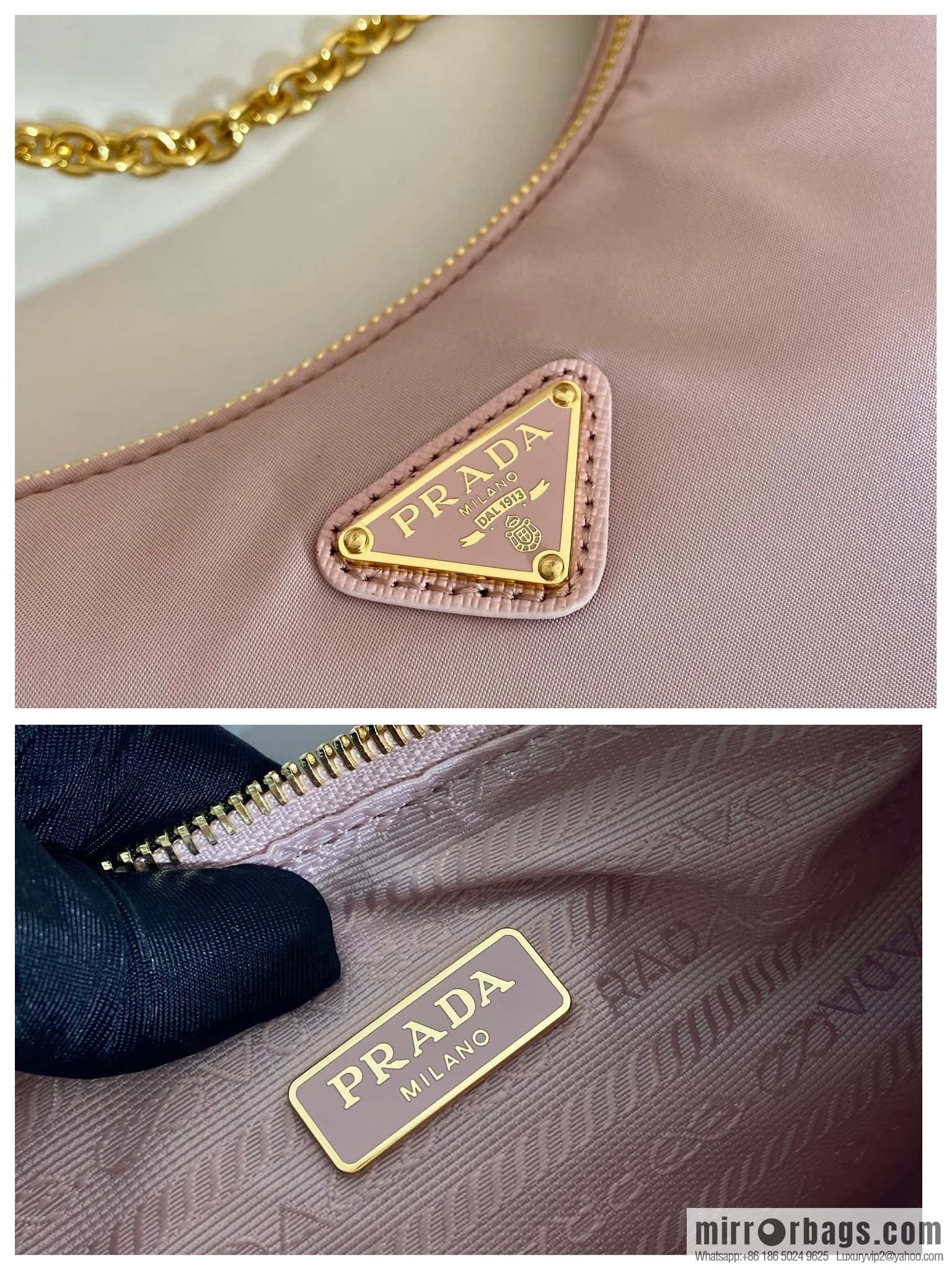 PRADA nylon Hobo tote/armpit bag 1BH204 pink/gold hardware
