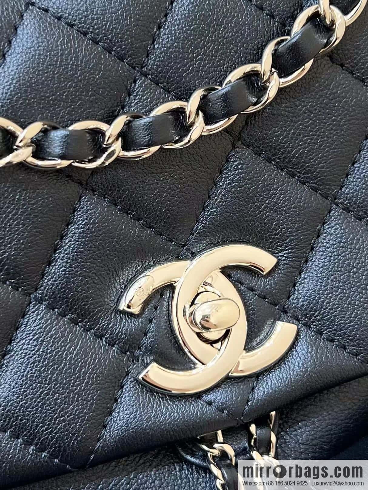 CHANEL 23P super hot frog double backpack AS3860 plain weave black