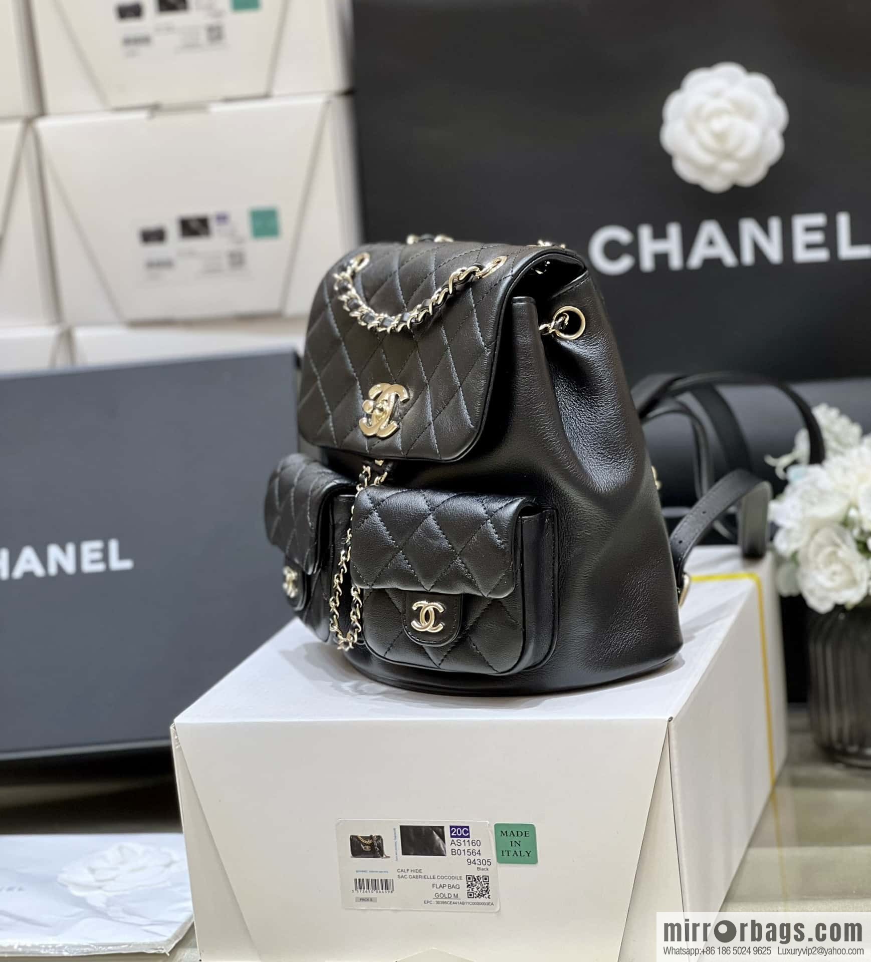 CHANEL 23P super hot frog double backpack AS3860 plain weave black