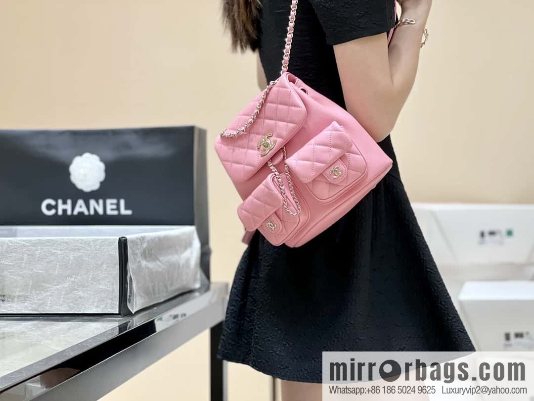 CHANEL 23P super hot frog double backpack AS3860 plain weave pink