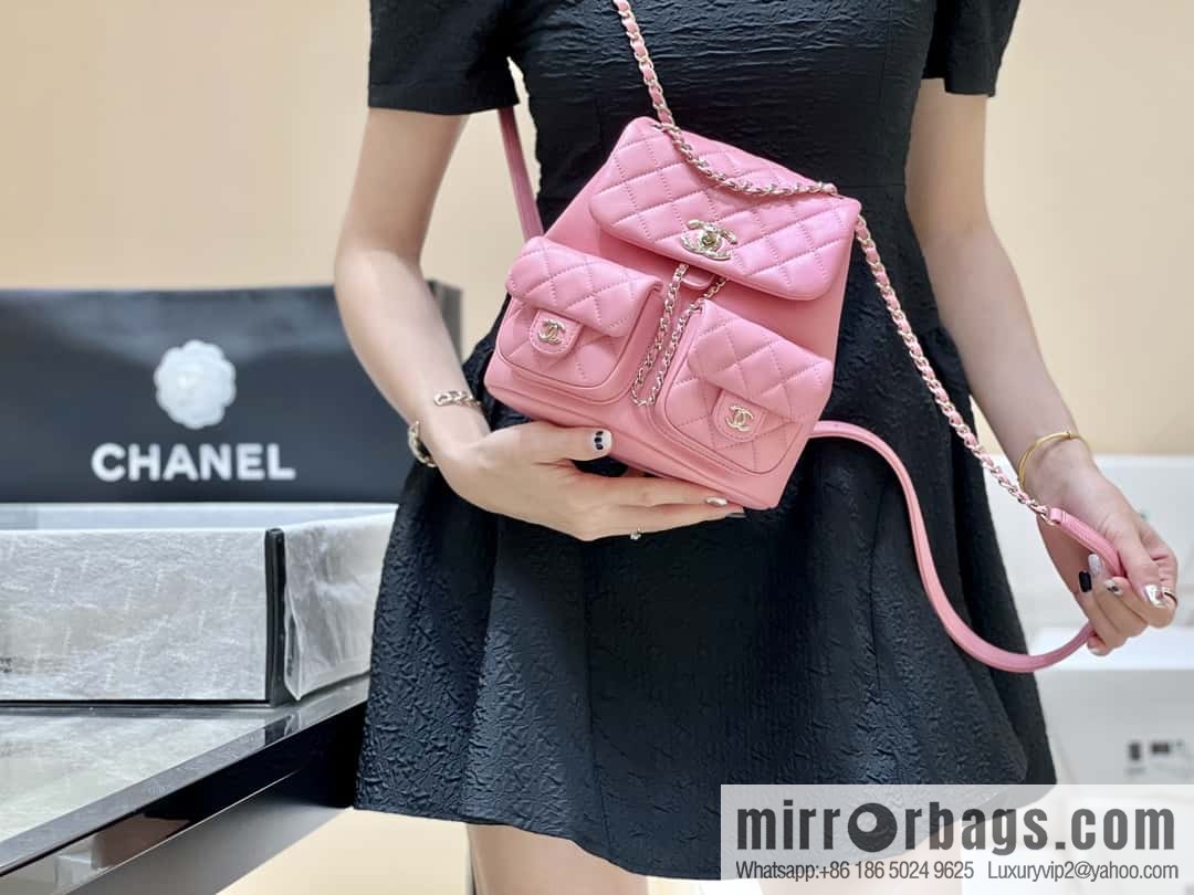 CHANEL 23P super hot frog double backpack AS3860 plain weave pink
