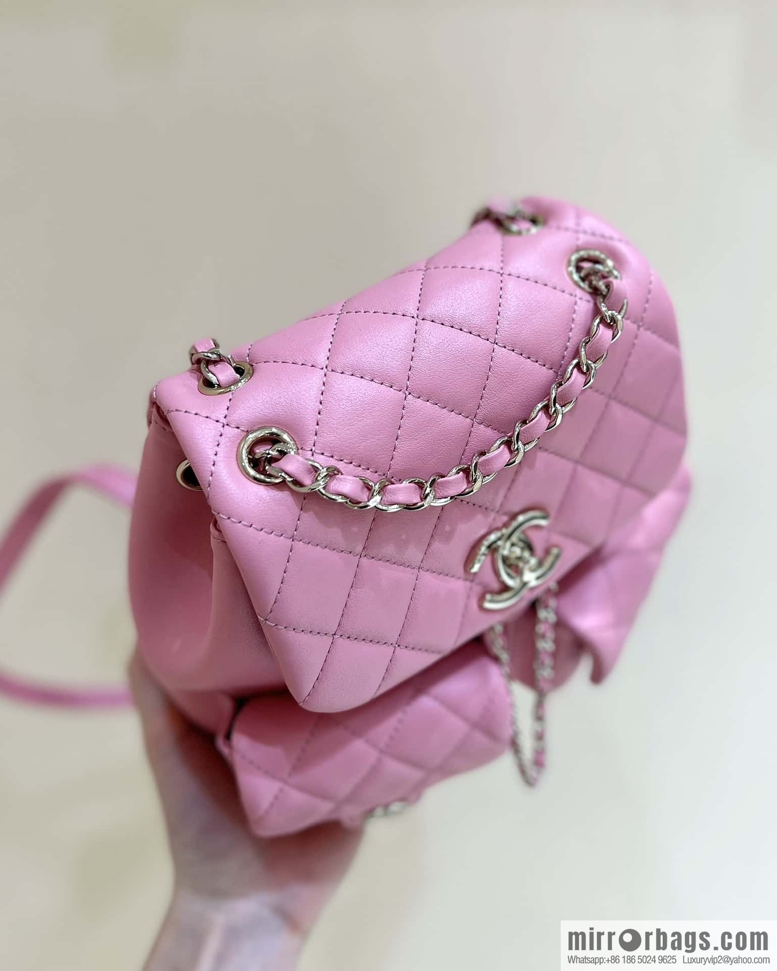 CHANEL 23P super hot frog double backpack AS3860 plain weave pink