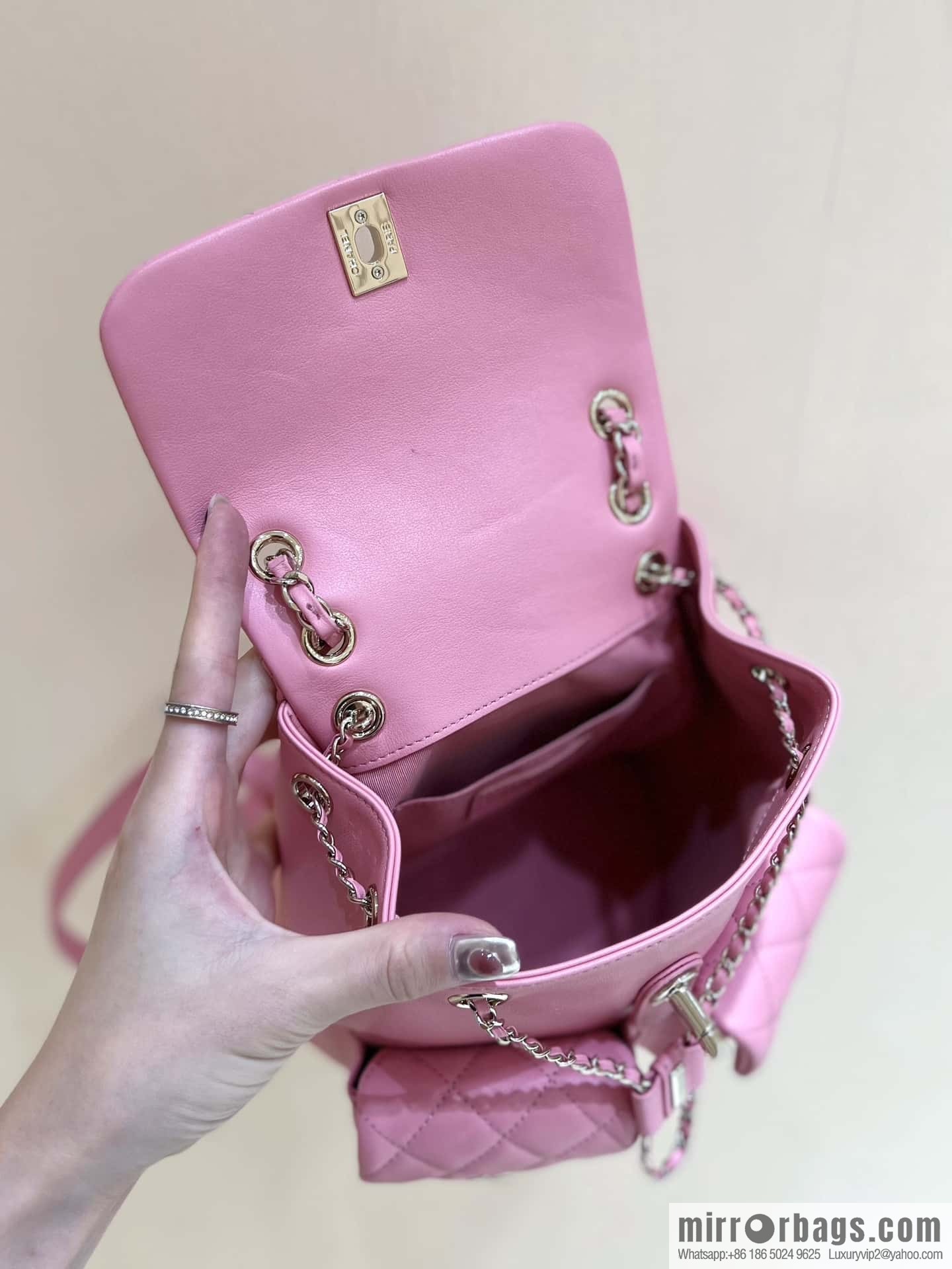 CHANEL 23P super hot frog double backpack AS3860 plain weave pink