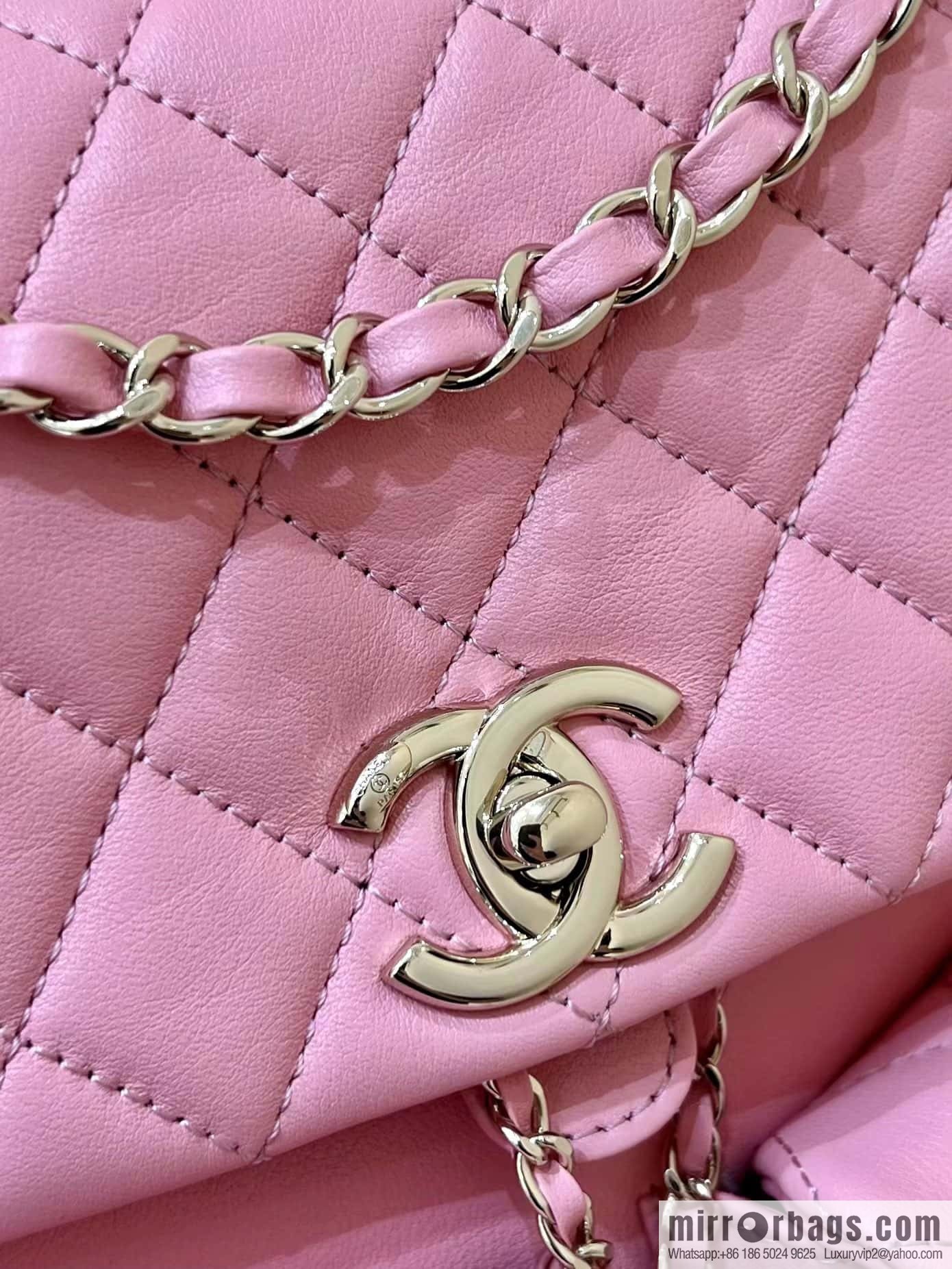 CHANEL 23P super hot frog double backpack AS3860 plain weave pink