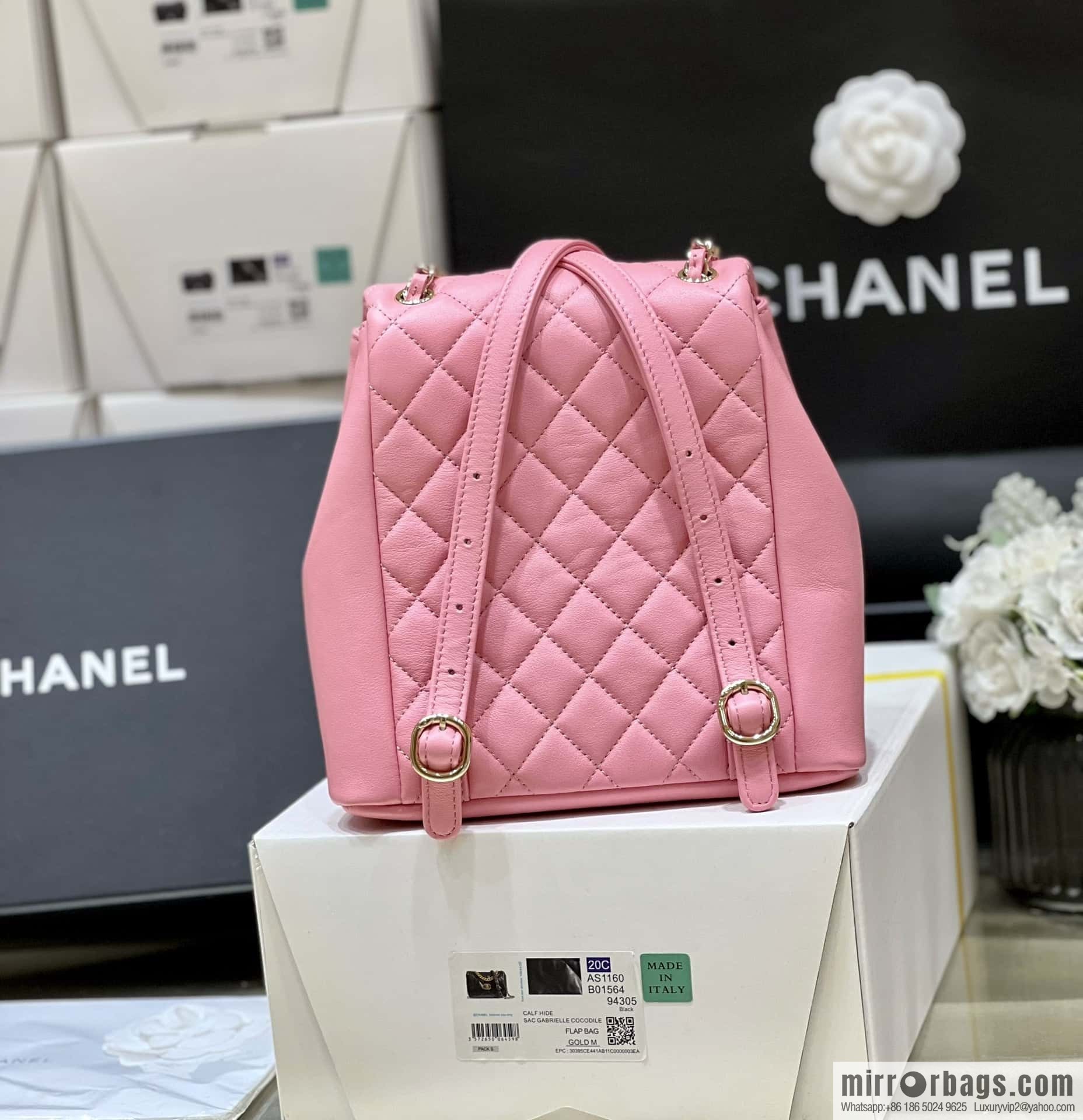 CHANEL 23P super hot frog double backpack AS3860 plain weave pink