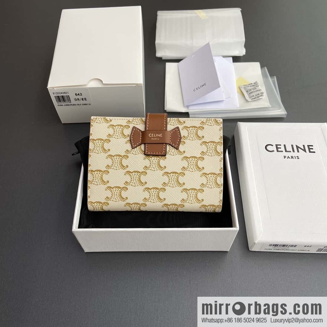 Celine TRIOMPHE logo medium sheep leather (fabric) wallet 10B642DB7.04LU