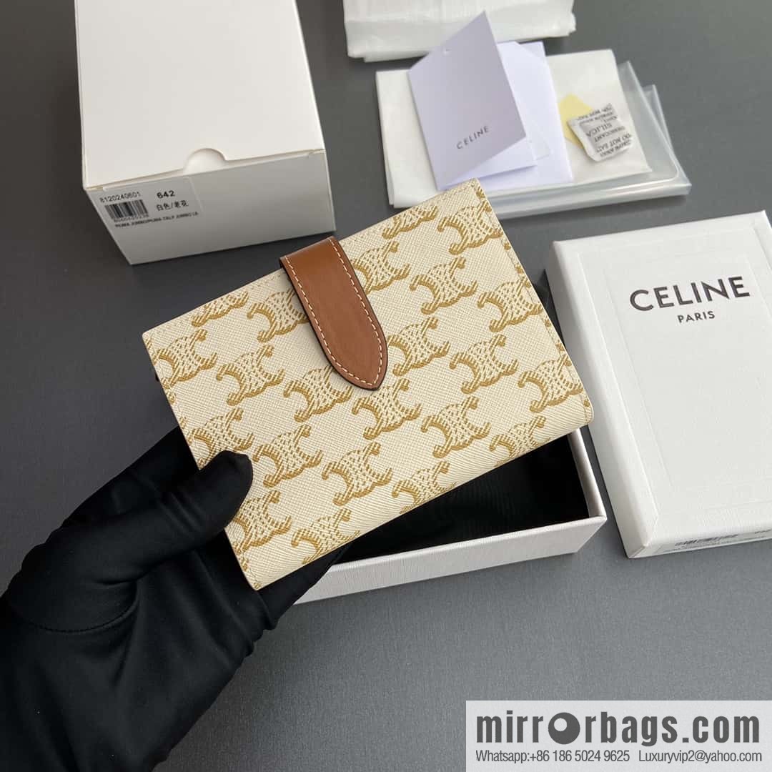 Celine TRIOMPHE logo medium sheep leather (fabric) wallet 10B642DB7.04LU