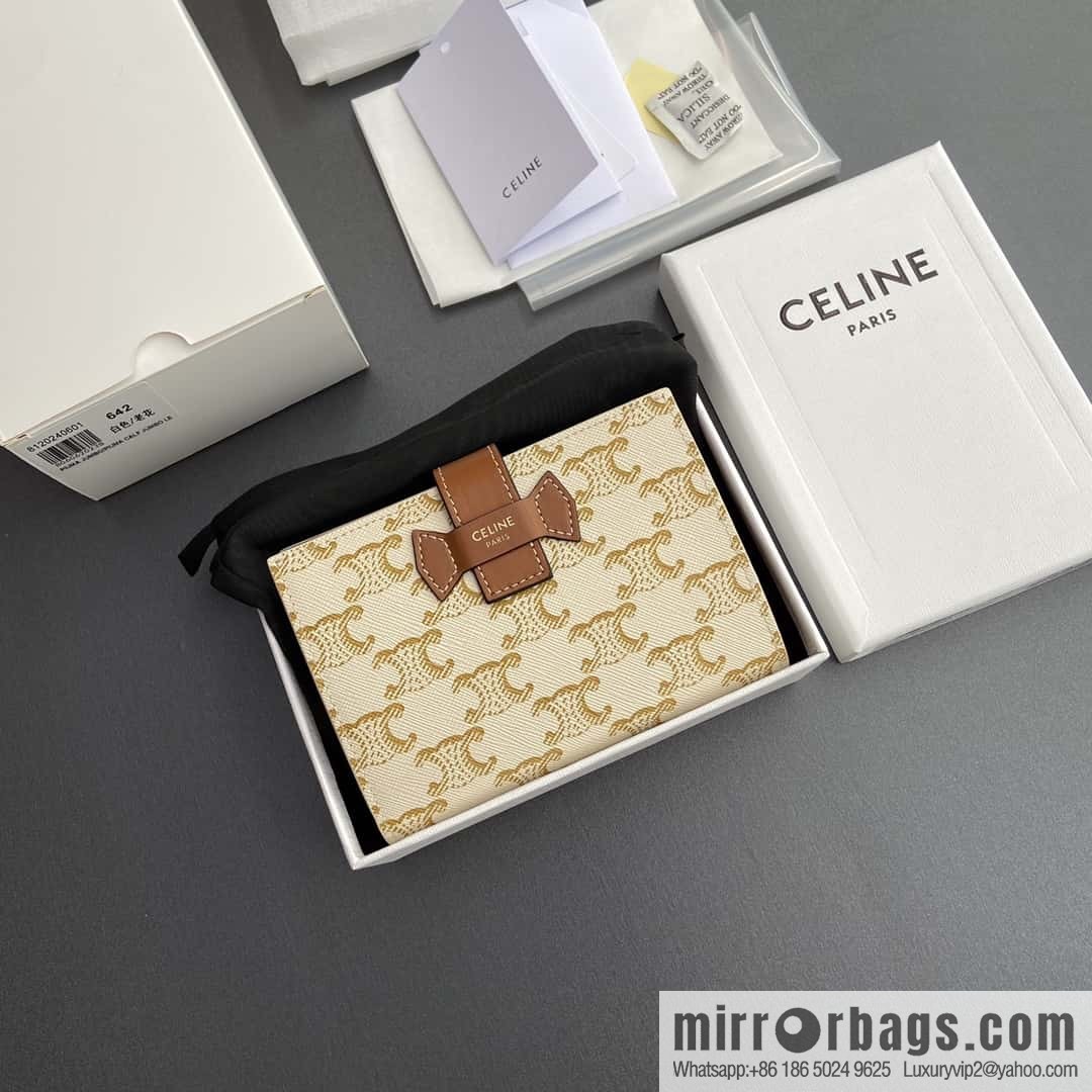 Celine TRIOMPHE logo medium sheep leather (fabric) wallet 10B642DB7.04LU