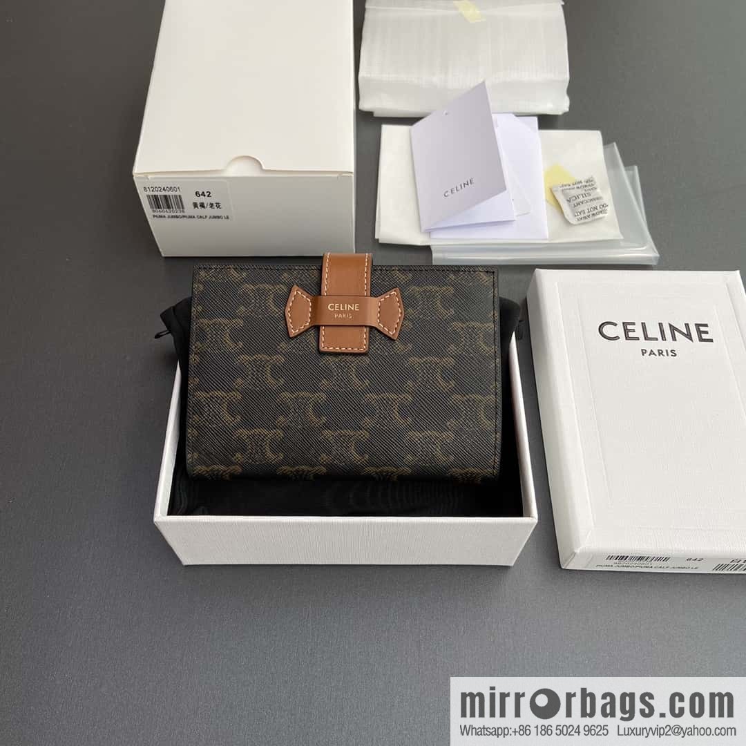 Celine TRIOMPHE logo medium sheep leather (fabric) wallet 10B642DB7.04LU