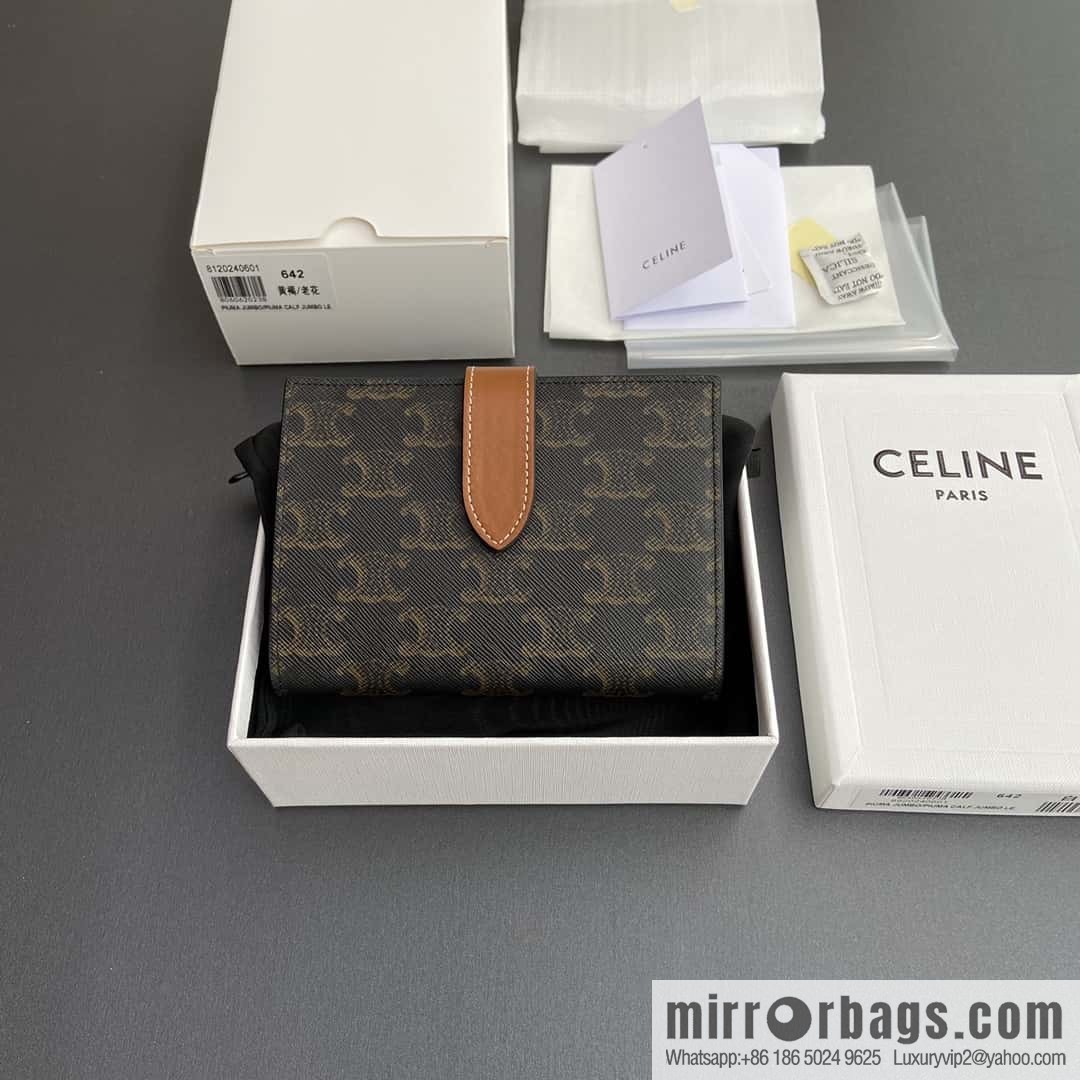 Celine TRIOMPHE logo medium sheep leather (fabric) wallet 10B642DB7.04LU