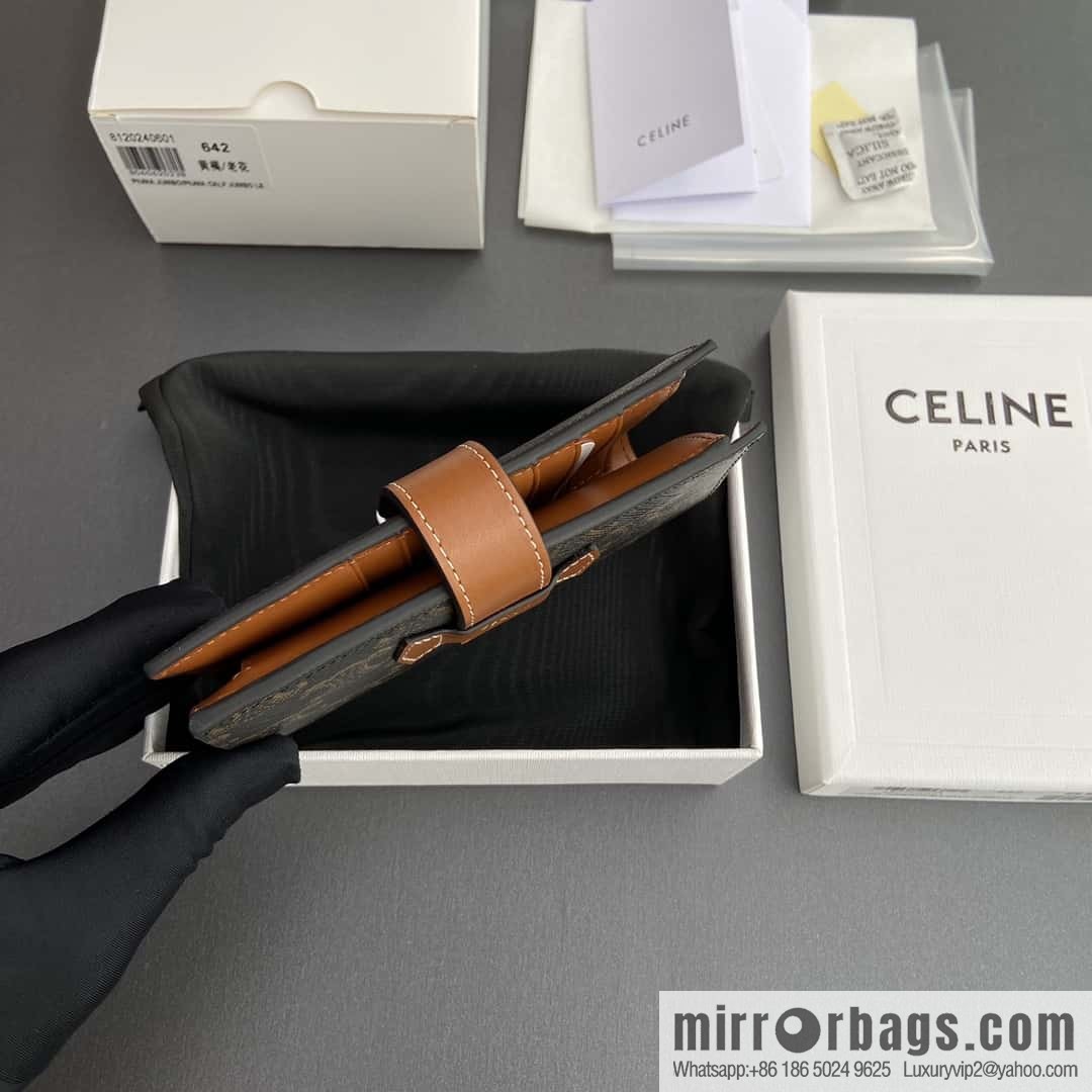 Celine TRIOMPHE logo medium sheep leather (fabric) wallet 10B642DB7.04LU